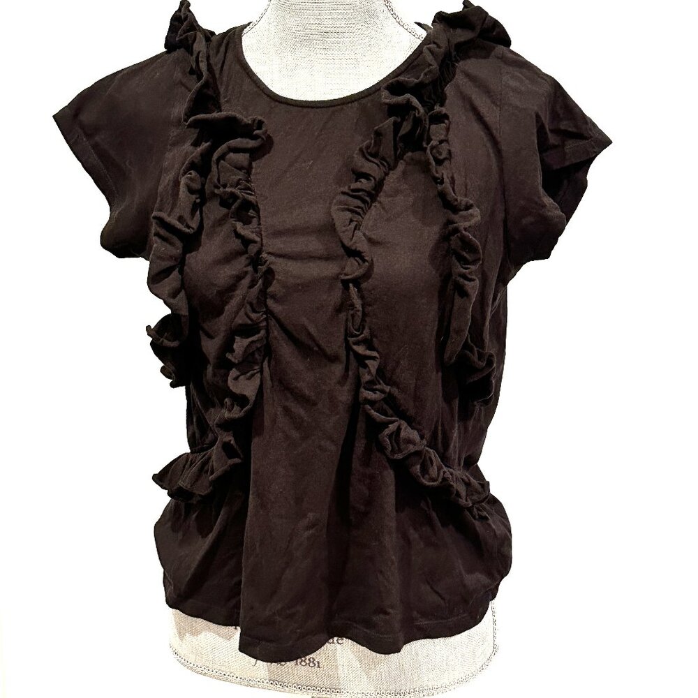 Pablo Black Cotton Short Sleeve Ruffle Shirt